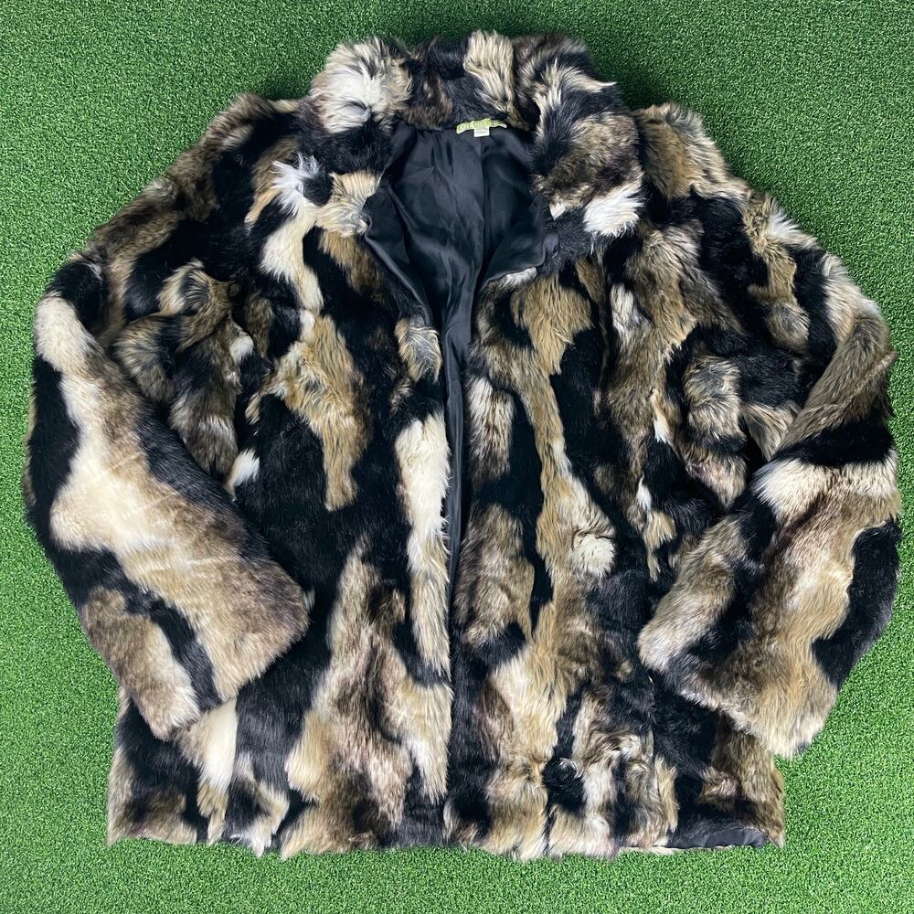 Gianni Bini Faux Fur Hook & Eye Multi Colored Winter Statement Jacket Sz XS